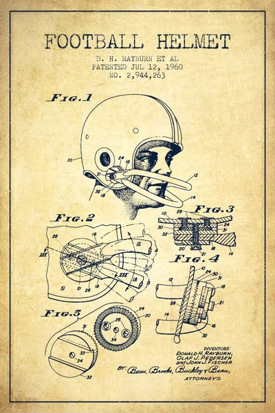 Football Helmet Vintage Patent Blueprint by Aged Pixel framed canvas print
