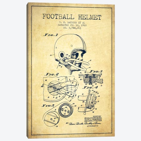 Football Helmet Vintage Patent Blueprint Canvas Print #ADP2119} by Aged Pixel Canvas Wall Art