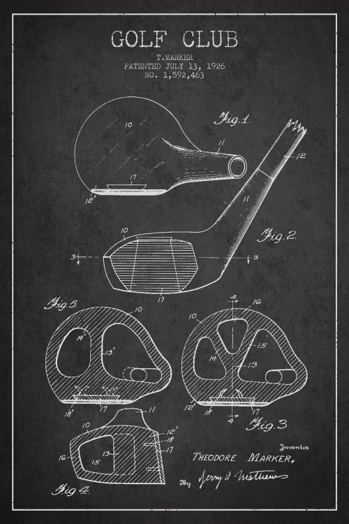 Golf Club Charcoal Patent Blueprint