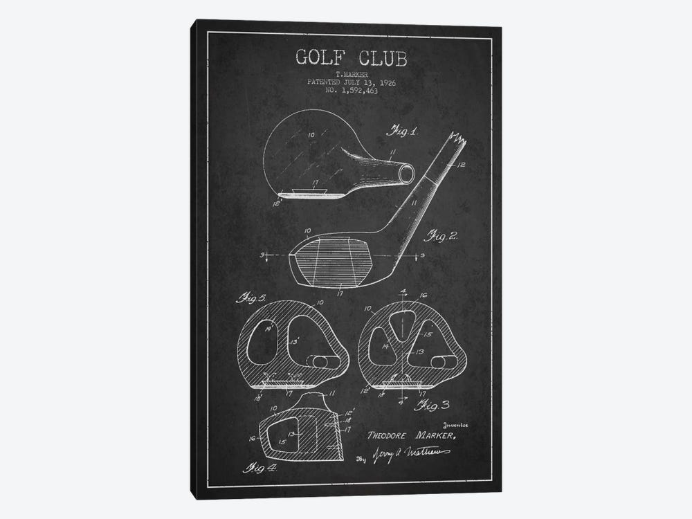 Golf Club Charcoal Patent Blueprint 1-piece Canvas Print