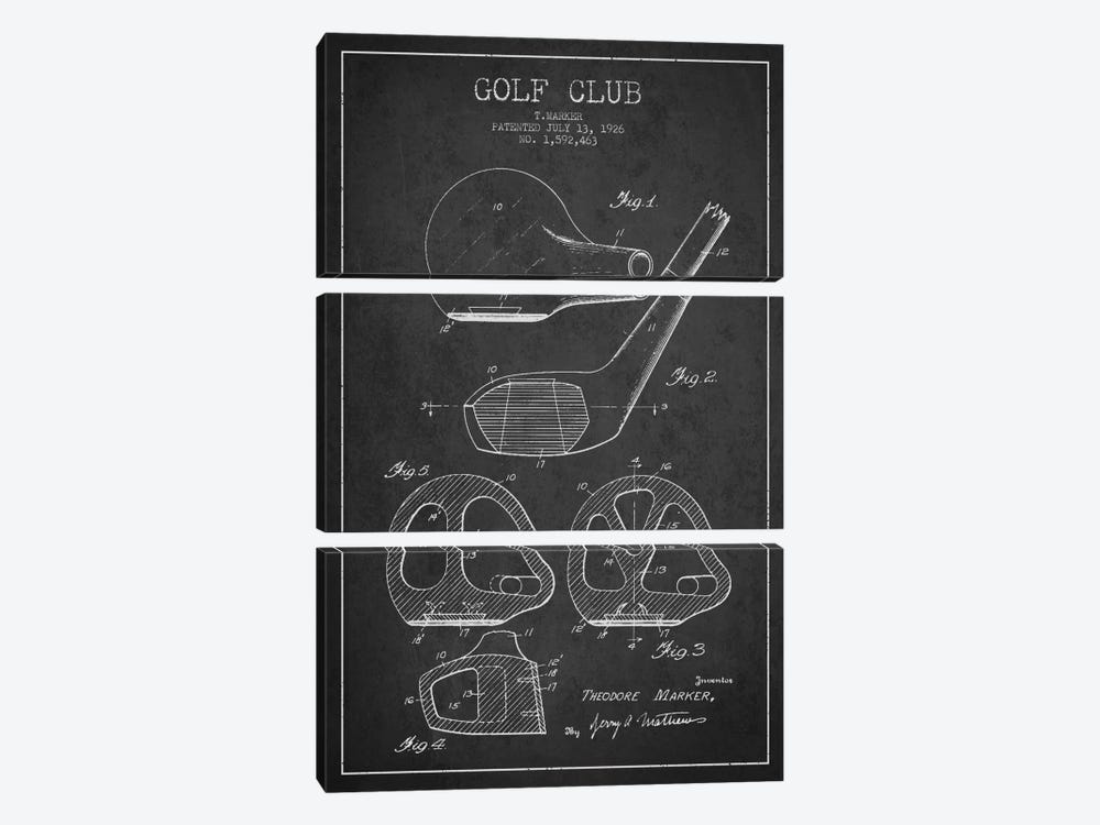 Golf Club Charcoal Patent Blueprint by Aged Pixel 3-piece Canvas Art Print