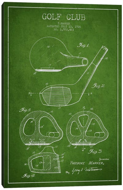 Golf Club Green Patent Blueprint Canvas Art Print
