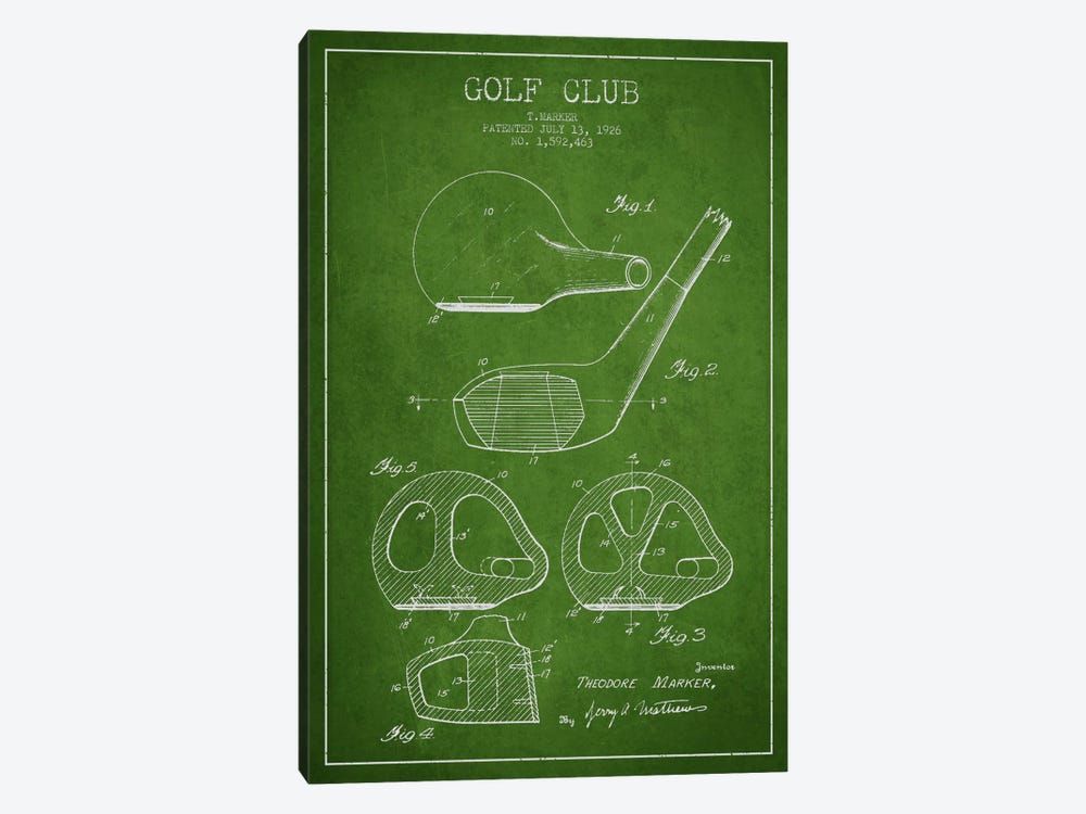 Golf Club Green Patent Blueprint by Aged Pixel 1-piece Canvas Artwork
