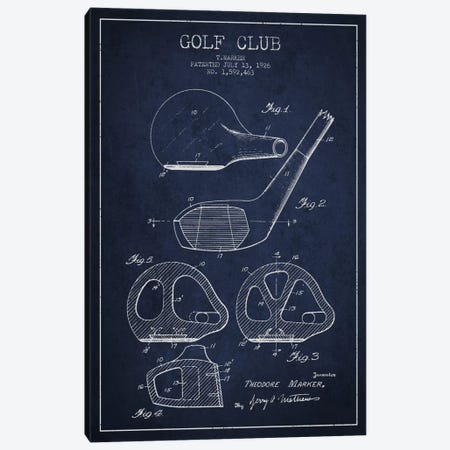 Golf Club Navy Blue Patent Blueprint Canvas Print #ADP2122} by Aged Pixel Art Print