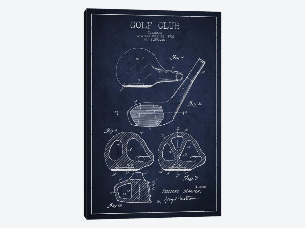 Golf Club Navy Blue Patent Blueprint by Aged Pixel 1-piece Art Print