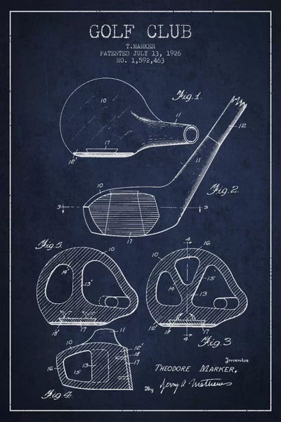 Golf: Golf Club Navy Blue Patent Blueprint by Aged Pixel
