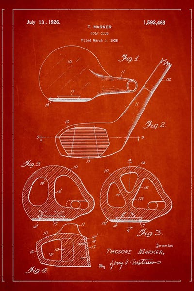 Golf: Golf Club Red Patent Blueprint by Aged Pixel
