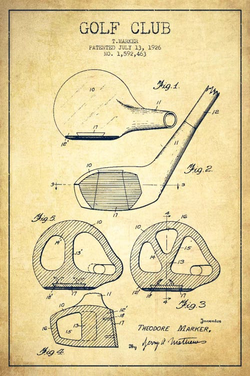 Golf Club Vintage Patent Blueprint by Aged Pixel wall art