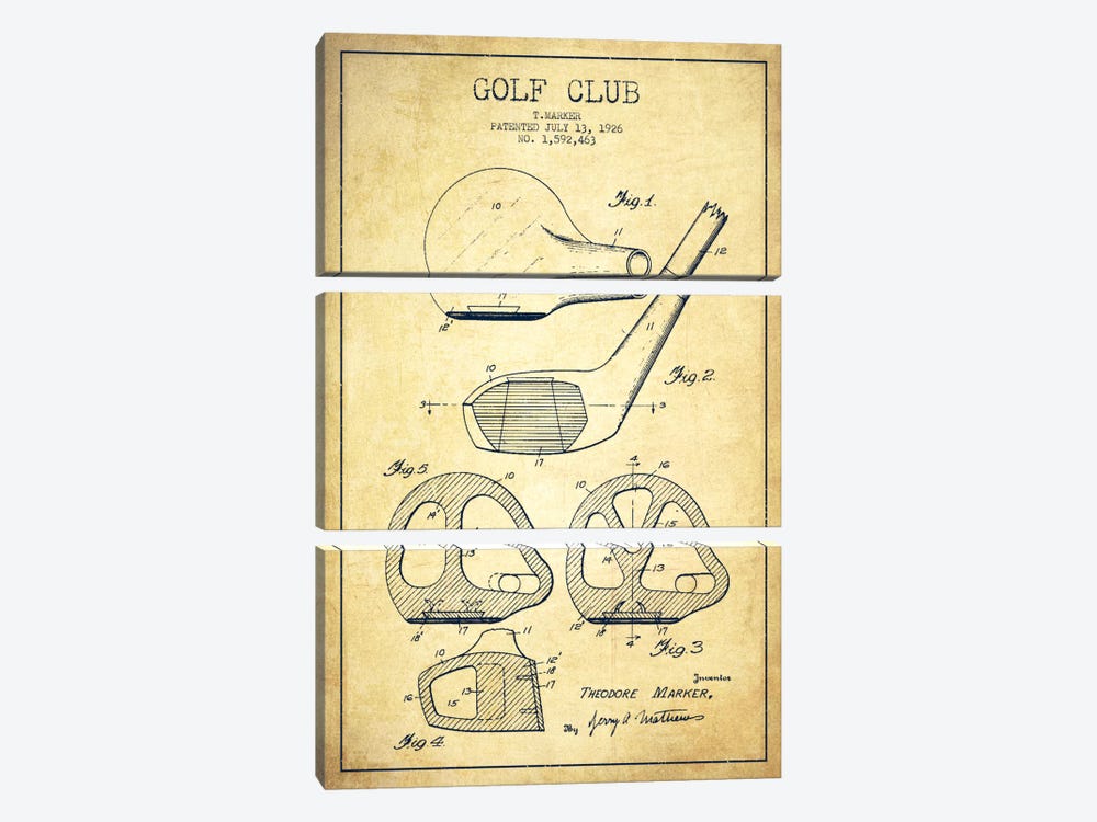 Golf Club Vintage Patent Blueprint by Aged Pixel 3-piece Art Print