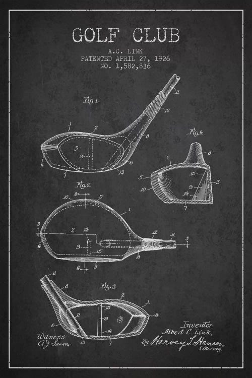 Golf Club Charcoal Patent Blueprint