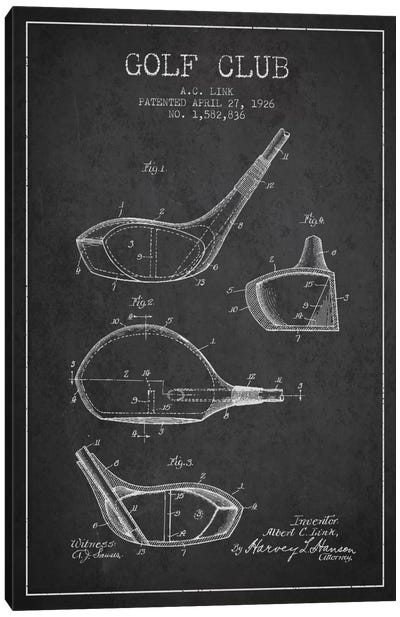 Golf Club Charcoal Patent Blueprint Canvas Art Print - Sports Blueprints