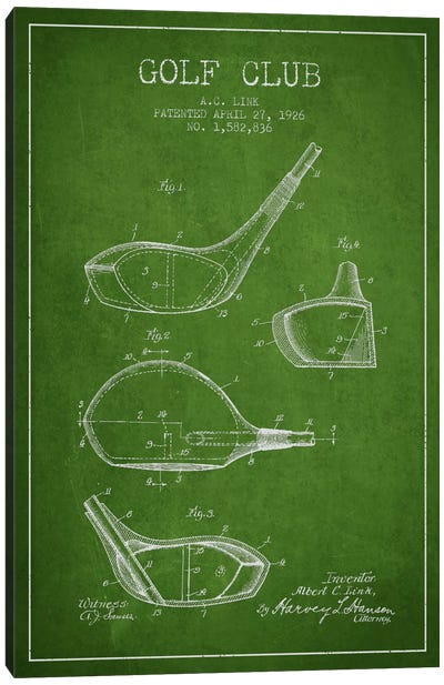 Golf Club Green Patent Blueprint Canvas Art Print - Aged Pixel: Sports