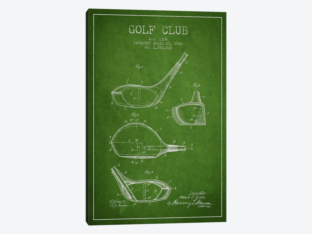 Golf Club Green Patent Blueprint 1-piece Art Print