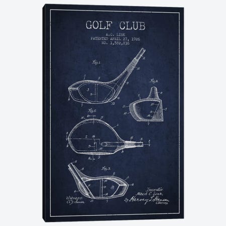 Golf Club Navy Blue Patent Blueprint Canvas Print #ADP2127} by Aged Pixel Canvas Art