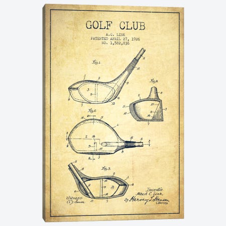 Golf Club Vintage Patent Blueprint Canvas Print #ADP2129} by Aged Pixel Art Print