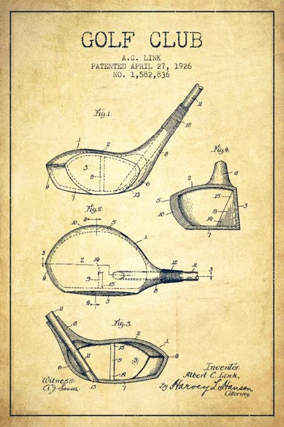 Sports Blueprints: Golf Club Vintage Patent Blueprint by Aged Pixel
