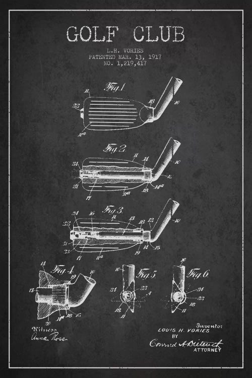 Golf Club Charcoal Patent Blueprint