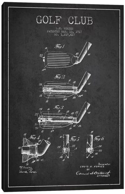 Golf Club Charcoal Patent Blueprint Canvas Art Print - Aged Pixel: Sports