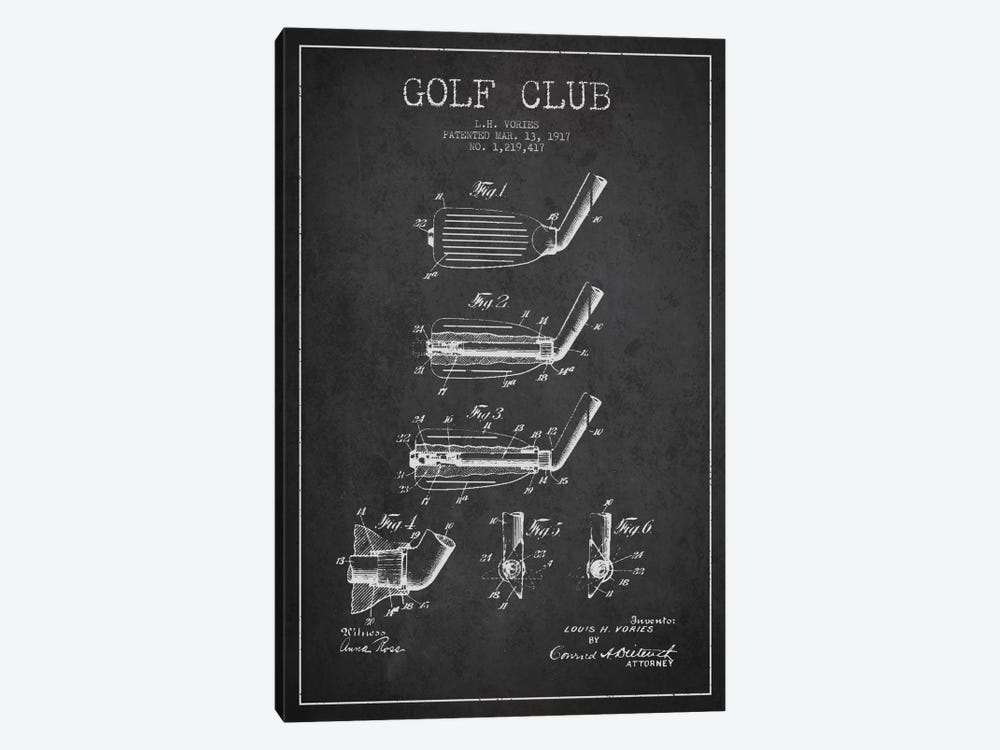 Golf Club Charcoal Patent Blueprint by Aged Pixel 1-piece Canvas Art
