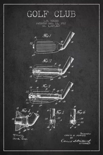 Golf: Golf Club Charcoal Patent Blueprint by Aged Pixel