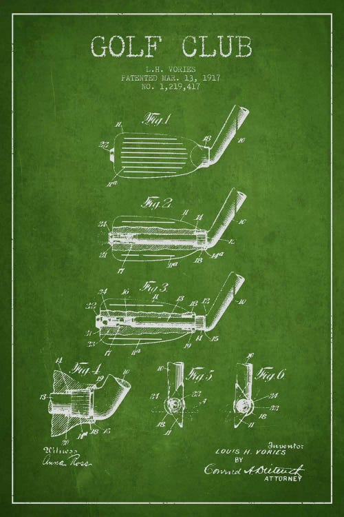 Golf Club Green Patent Blueprint by Aged Pixel wall art