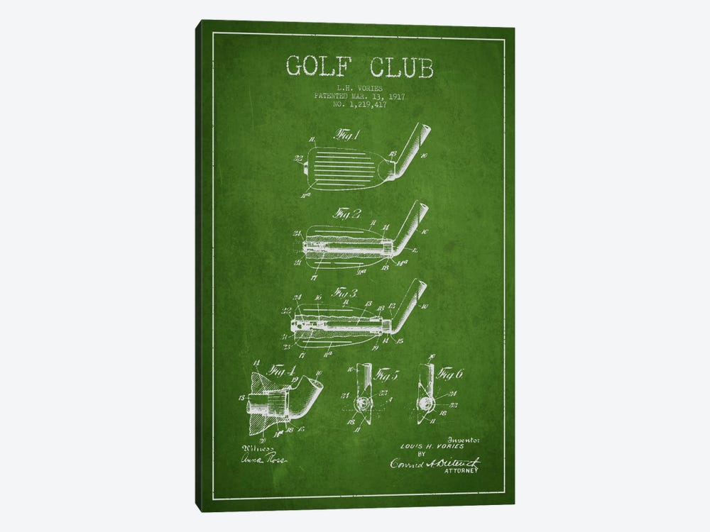 Golf Club Green Patent Blueprint by Aged Pixel 1-piece Art Print