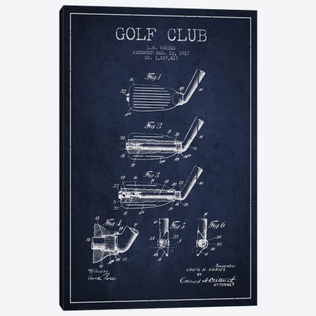 Golf Club Navy Blue Patent Blueprint Canvas Print #ADP2132} by Aged Pixel Canvas Wall Art