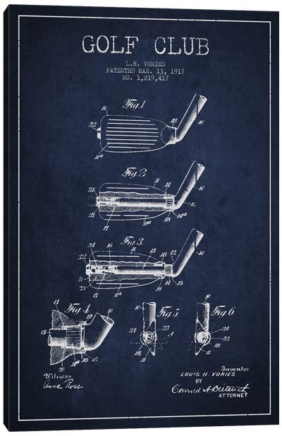 Golf Club Navy Blue Patent Blueprint Canvas Art Print - Golf Art