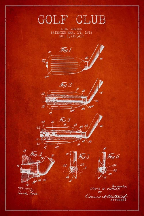 Golf Club Red Patent Blueprint