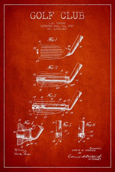Golf: Golf Club Red Patent Blueprint by Aged Pixel
