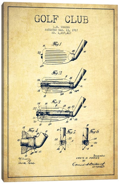 Golf Club Vintage Patent Blueprint Canvas Art Print - Golf Art