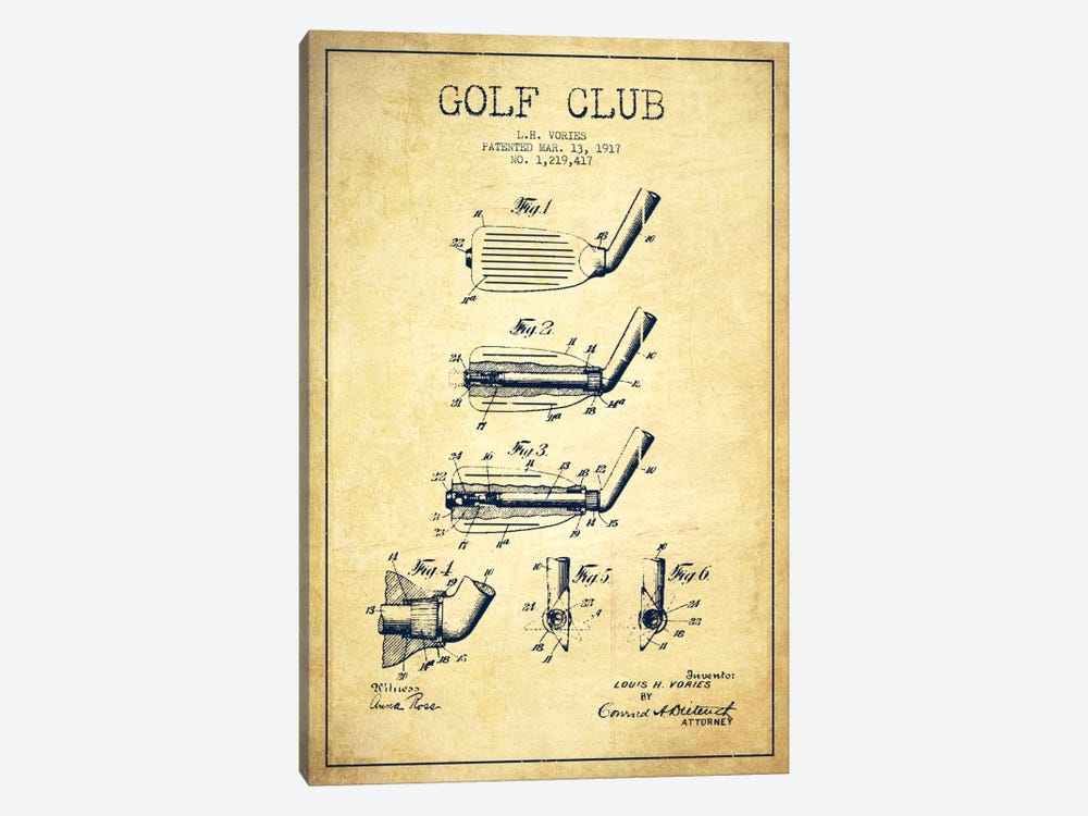 Golf Club Vintage Patent Blueprint by Aged Pixel 1-piece Canvas Art