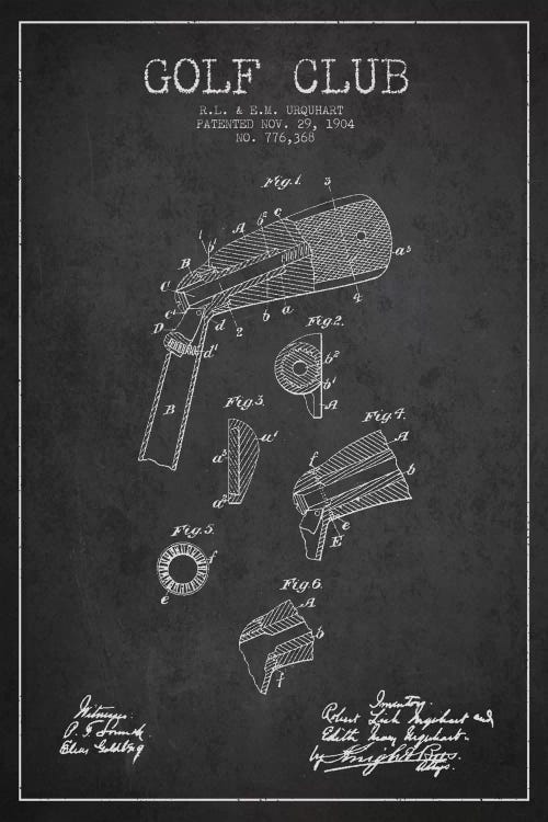 Golf Club Charcoal Patent Blueprint