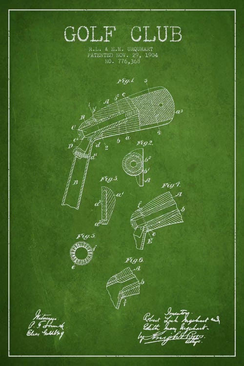 Golf Club Green Patent Blueprint by Aged Pixel wall art