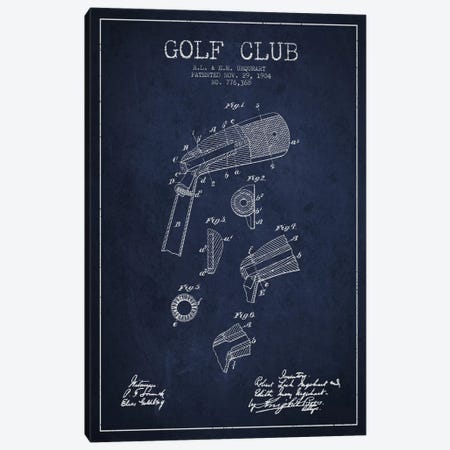 Golf Club Navy Blue Patent Blueprint Canvas Print #ADP2137} by Aged Pixel Art Print