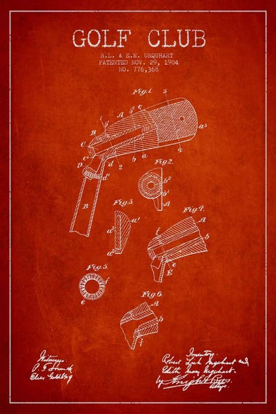Golf Club Red Patent Blueprint by Aged Pixel canvas print
