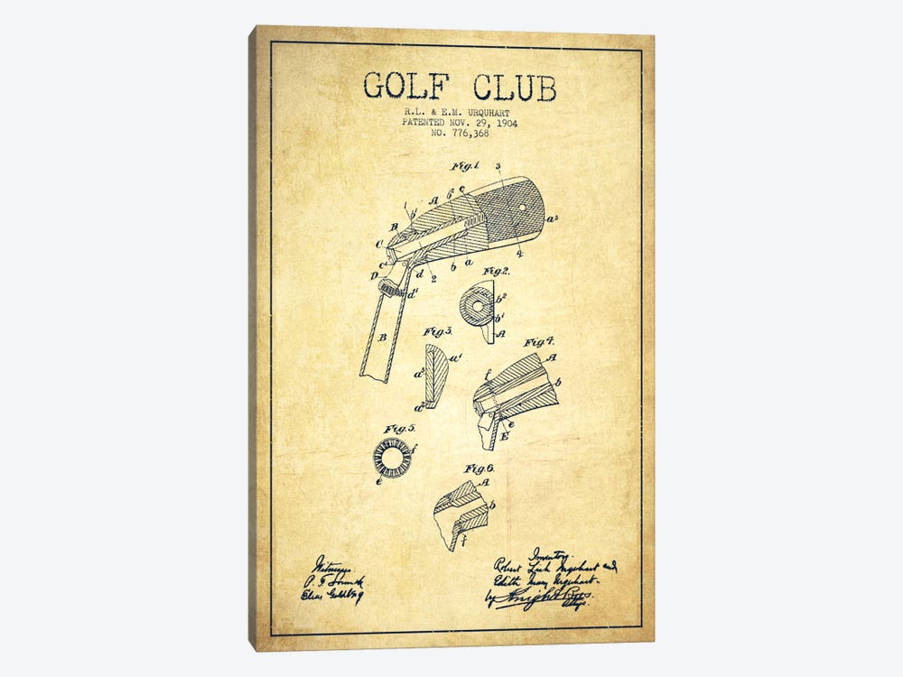 Golf Club Vintage Patent Blueprint by Aged Pixel 1-piece Canvas Art Print