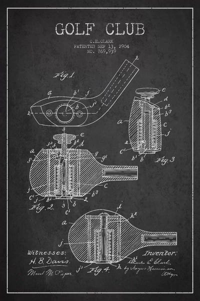Golf Club Charcoal Patent Blueprint by Aged Pixel framed canvas print
