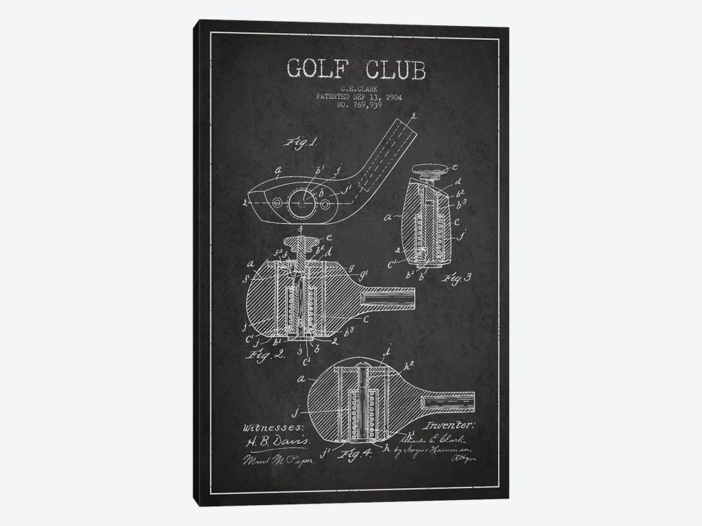 Golf Club Charcoal Patent Blueprint by Aged Pixel 1-piece Canvas Print