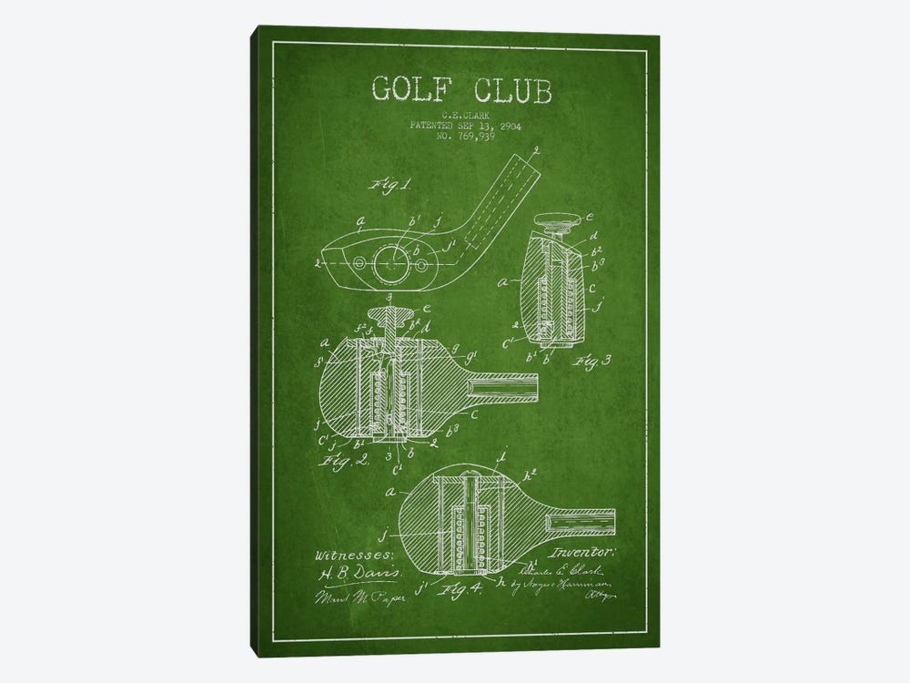 Golf Club Green Patent Blueprint by Aged Pixel 1-piece Canvas Wall Art