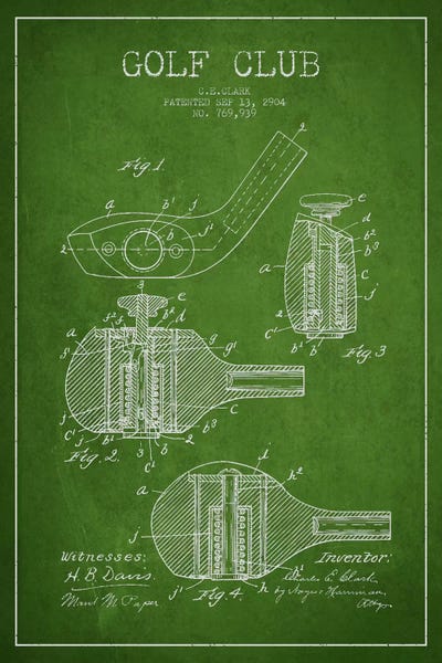 Golf: Golf Club Green Patent Blueprint by Aged Pixel