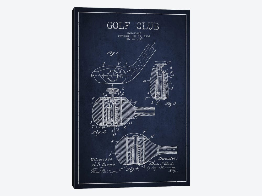 Golf Club Navy Blue Patent Blueprint by Aged Pixel 1-piece Art Print