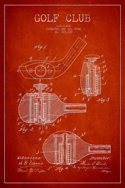 Golf Club Red Patent Blueprint