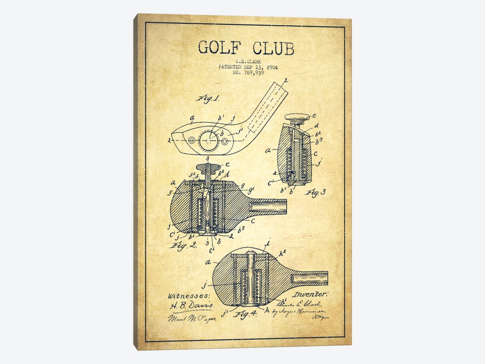 Golf Club Vintage Patent Blueprint by Aged Pixel 1-piece Art Print