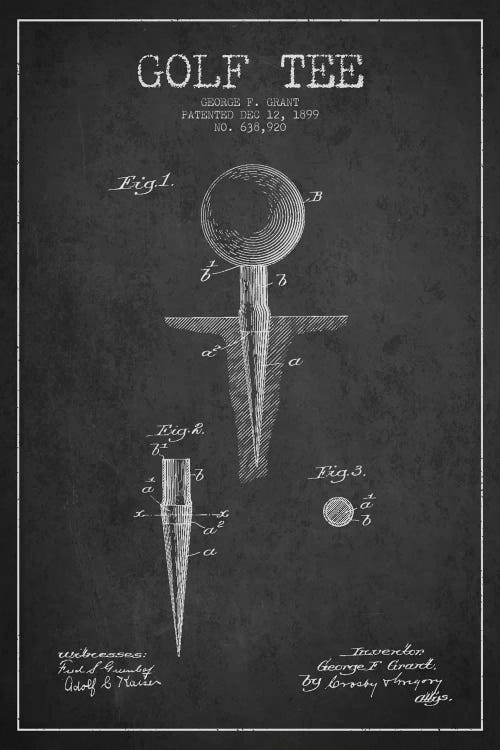 Golf Tee Charcoal Patent Blueprint