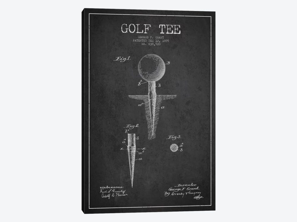 Golf Tee Charcoal Patent Blueprint by Aged Pixel 1-piece Canvas Art