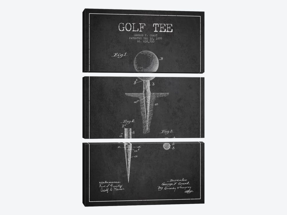 Golf Tee Charcoal Patent Blueprint by Aged Pixel 3-piece Canvas Art