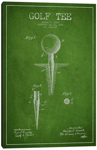 Golf Tee Green Patent Blueprint Canvas Art Print - Sports Blueprints