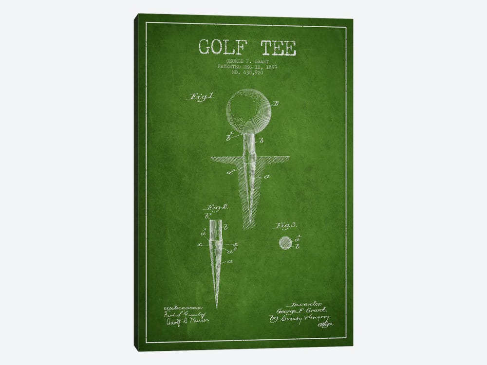 Golf Tee Green Patent Blueprint by Aged Pixel 1-piece Canvas Print