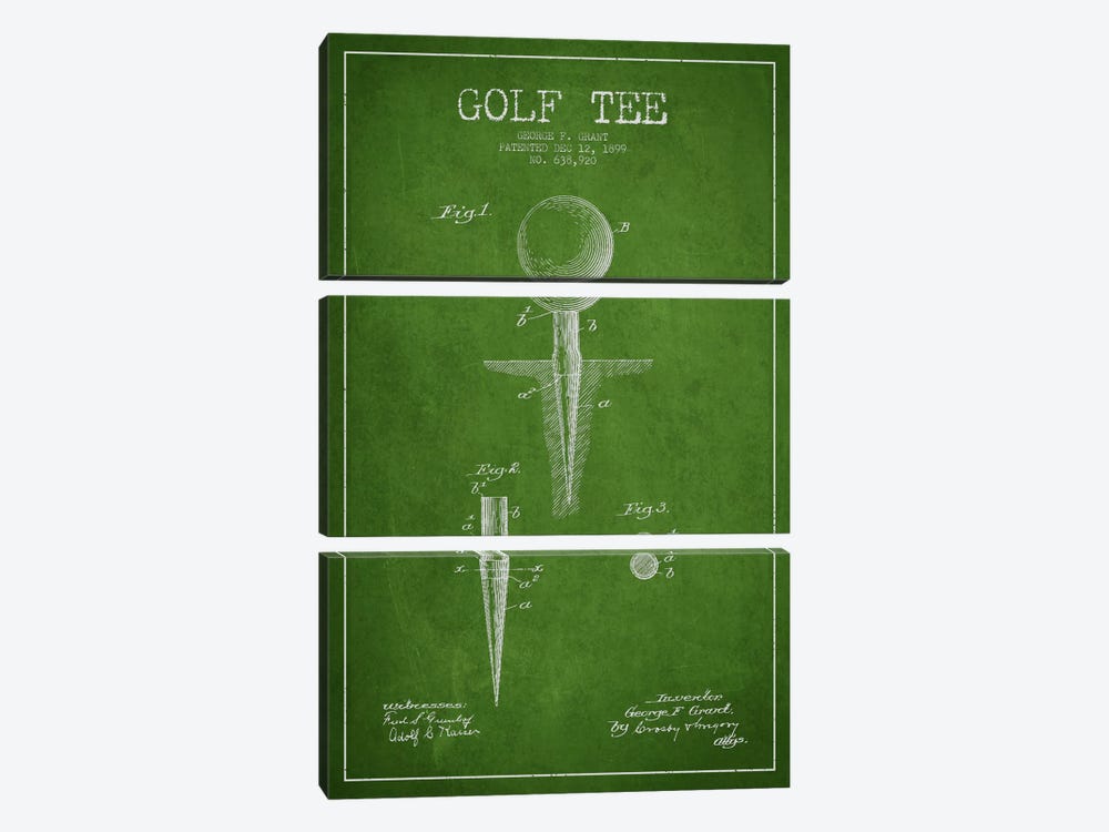 Golf Tee Green Patent Blueprint by Aged Pixel 3-piece Art Print
